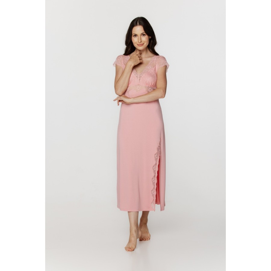 Camisón largo rosa micromodal elastano vista frontal